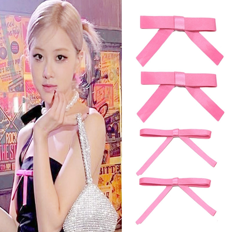 朴彩英rose同款玫粉色蝴蝶结发夹边夹蝴蝶结胸针衣服点缀配饰