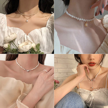 爱心拼接珍珠日韩项链设计感高级轻奢小众锁骨链2024年新款女颈链