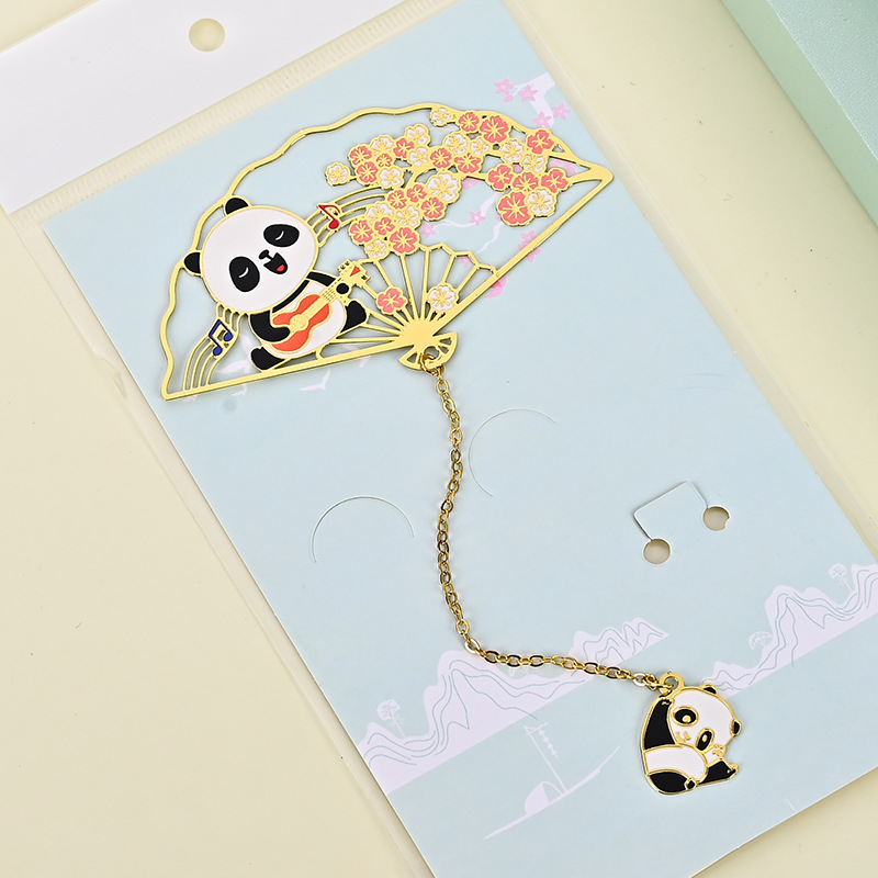Folding Fan Cultural Creative Bookmark Wholesale Creative Cute Cartoon Cutout Panda Book Holder Brass Ruler Bookmark Can Be Customized