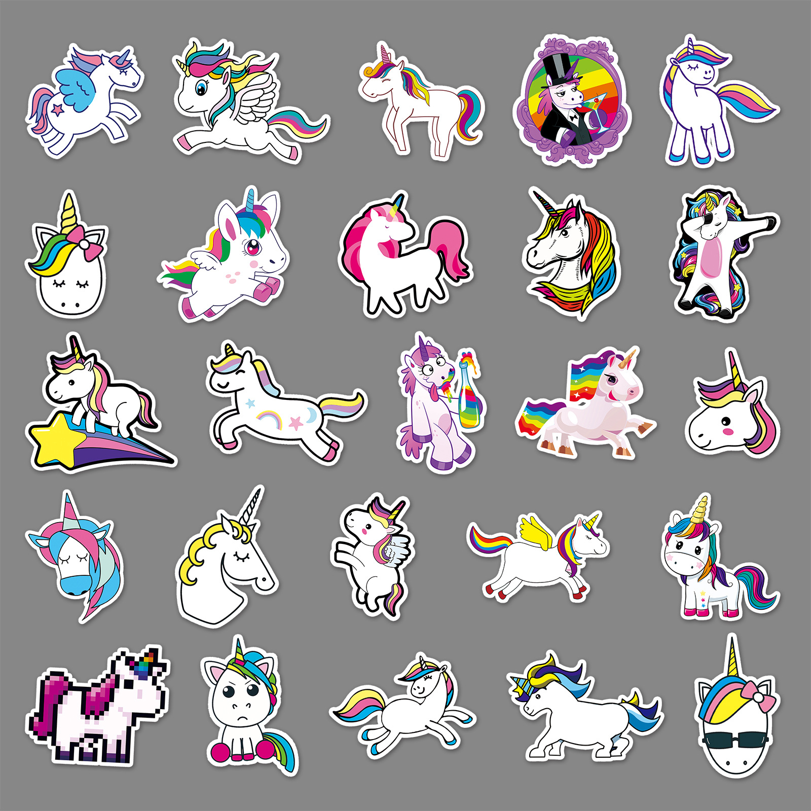 51张卡通独角兽彩虹马涂鸦贴纸笔记本电脑行李箱汽车防水装饰贴纸