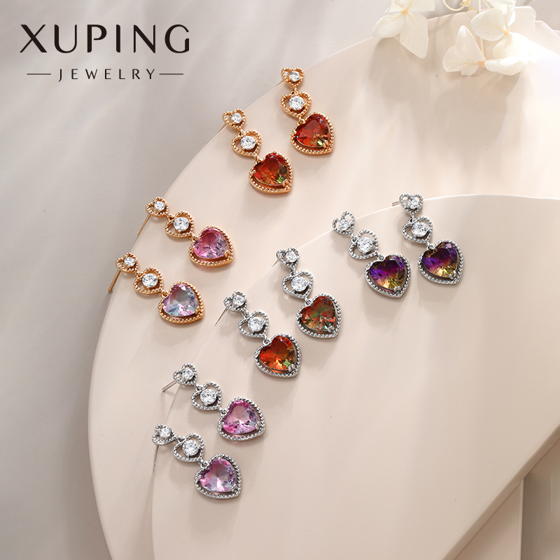 xuping jewelry plated white gold gradient heart stud earrings for women europe and america cross border elegant heart earrings high quality wholesale