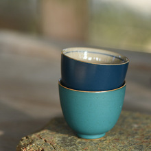 功夫茶杯 陶瓷茶具套装品茗杯 禅意中国风青绿山水小号仿古单杯