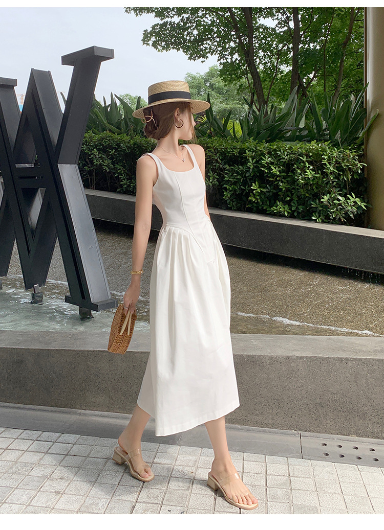 2022新款女温柔风白色气质赫本风背心裙法式长款吊带连衣裙子夏季