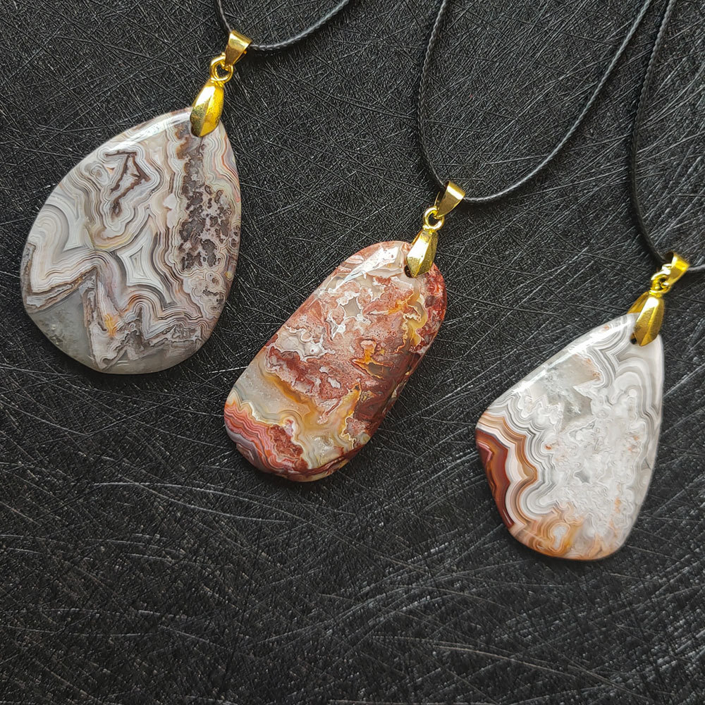 亚马逊新品 天然墨西哥疯狂玛瑙吊坠 不规则玉石项链个性配饰跨境