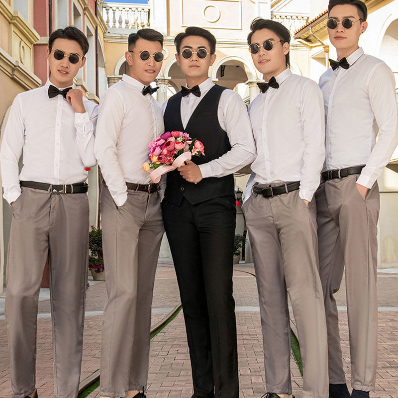 伴郎服西式兄弟装男套装伴郎团衣服衬衫马甲结婚衣服合唱礼服夏季