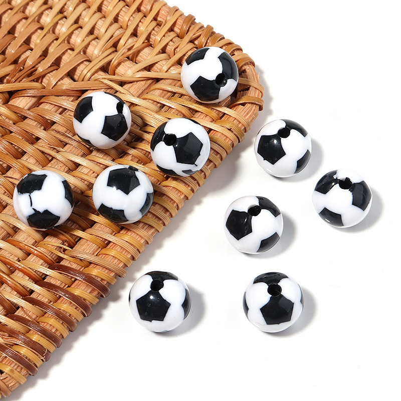 亚克力黑白足球圆珠串珠diy饰品配件儿童益智散珠手串隔珠批发