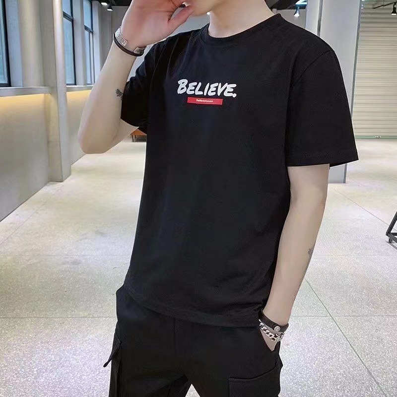 Fashion Brand Quick-Drying Summer round Neck White Repair Korean Style Men's T-shirt Half Sleeve Bottoming Shirt Top Clothes Short Sleeve Men's