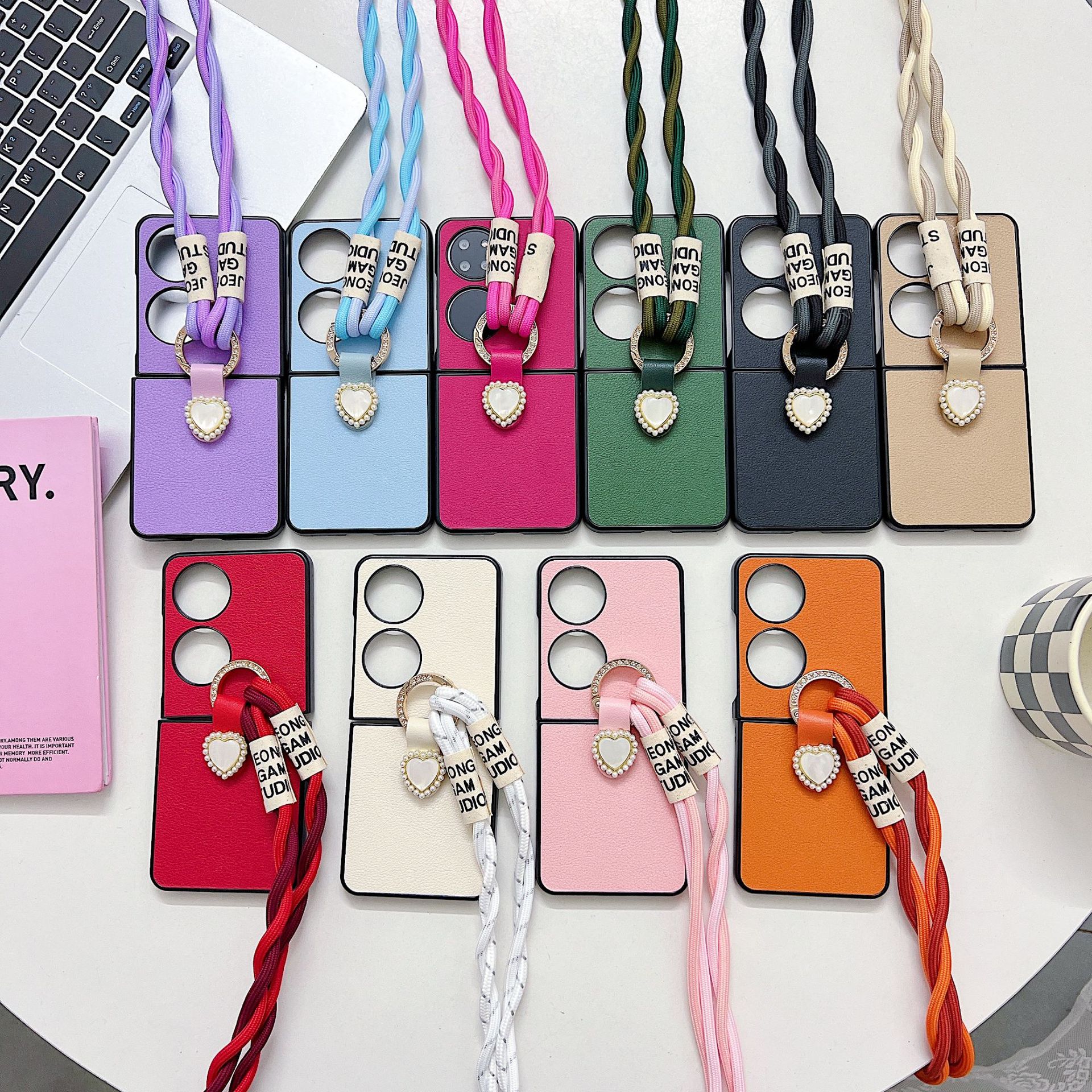 适用三星z flip5手机壳折叠屏zflip5保护套p50popocket带挂绳外壳