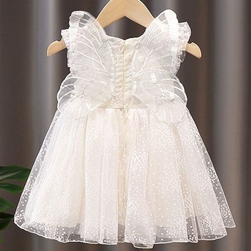 儿童蝴蝶裙子女宝宝波点公主裙2024新款女童夏季蓬蓬连衣裙洋气