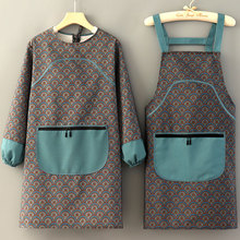 新款长袖围裙家用厨房专用透气女罩衣时尚洋派棉布上班工作服护衣