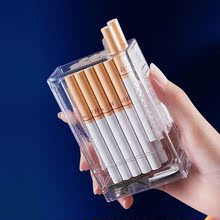 烟盒轻薄透明塑料烟盒粗烟20支装烟盒打火机一体防风个性自动弹烟
