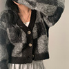INS A small minority Sense of design Square Color Mosaic Woolen sweater Sweet girl V-neck button coat
