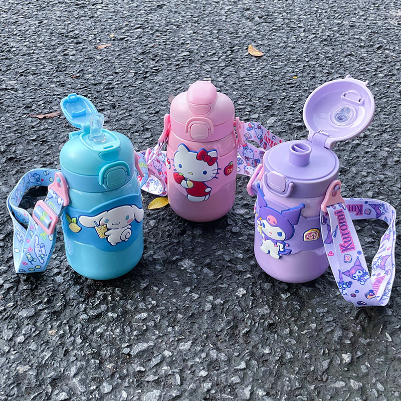 Hellokitty Vacuum Cup Good-looking Cute Cup Straw Portable Lanyard Strap Children's Double Drinking Cup Sanrio