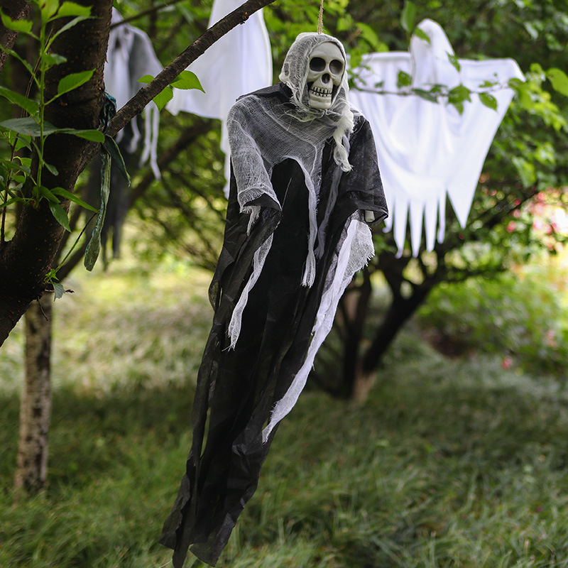 Halloween Decoration Hanging Ghost Exclusive for Cross-Border Skull Gauze Ghost Face Ghost House Door Horror Props Ghost Pendant
