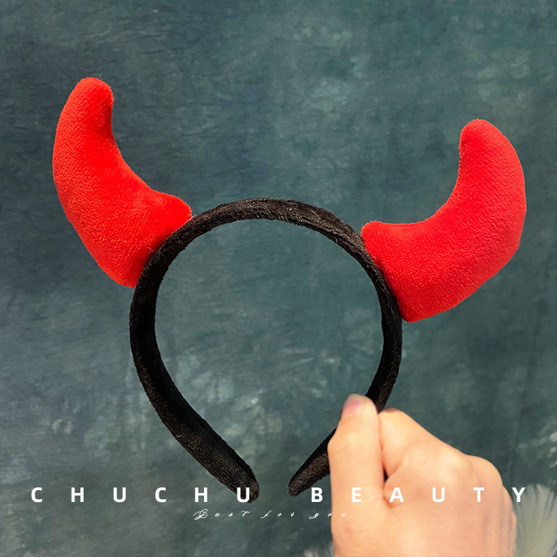新年可爱搞怪红色牛角皇冠发箍牛年头饰发卡洗脸头箍卡通发窟批发