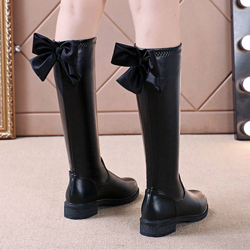女童长筒靴冬季女童平底长靴21年新款不过膝高筒靴女孩大童小学生