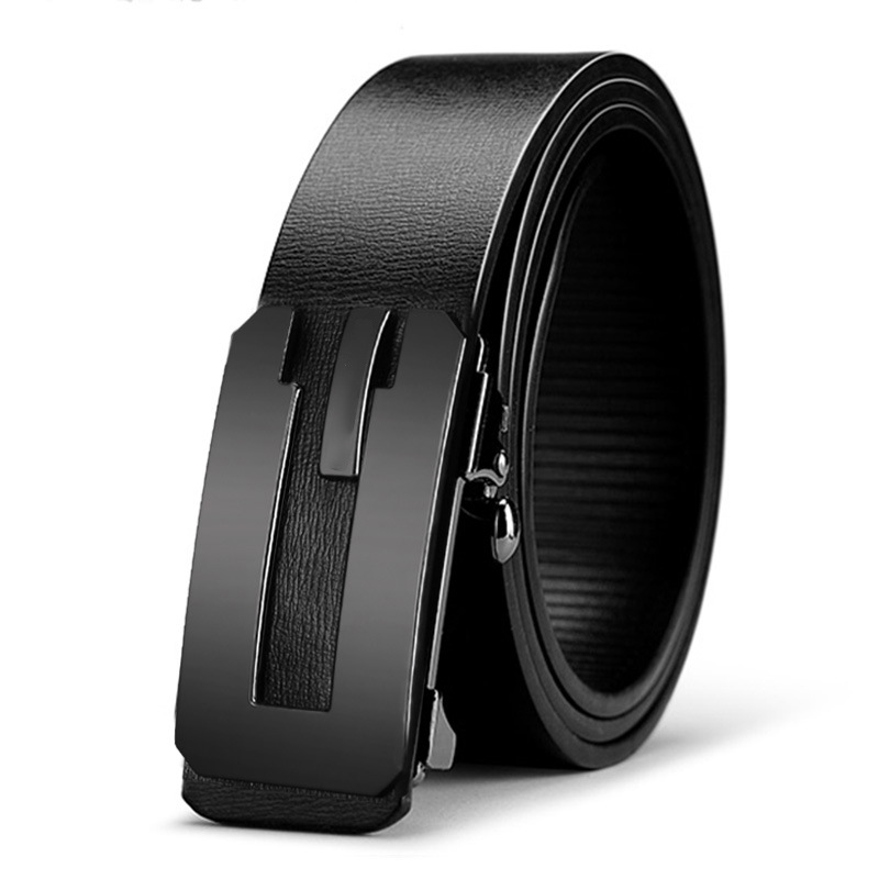 Leather Belt Men's Leather Toothless Automatic Buckle Cowhide Belt Men's Business Casual All-Match Men's Young and Middle-Aged Pant Belt Spot Goods