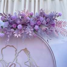 新款婚庆大款紫色地排花绢花装饰尤加利花排T台路引婚礼花艺