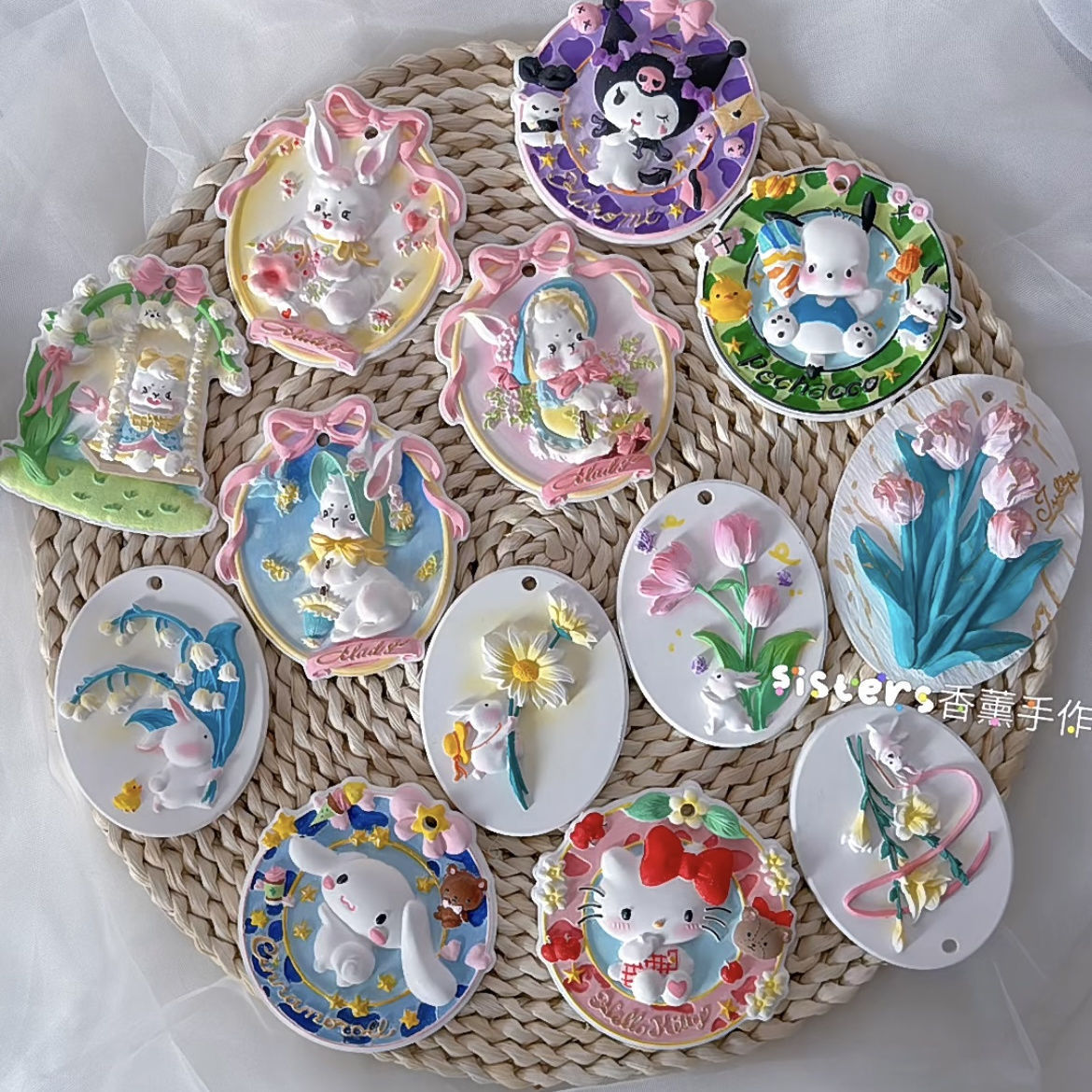 网红邦尼兔挂牌浮雕画白皮石膏娃娃涂色儿童diy手工创意制作地摊