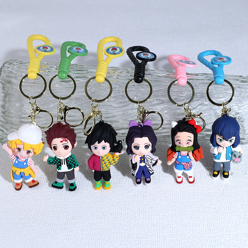 Cartoon Kimetsu No Yaiba Keychain Pendant Silicone Doll Exquisite Schoolbag Car Key Chain Small Ornaments Gift