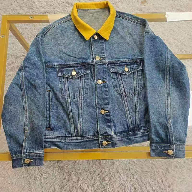 正确版 22s早秋cl黄色翻领后背字母牛仔外套新款夹克服时尚短上衣