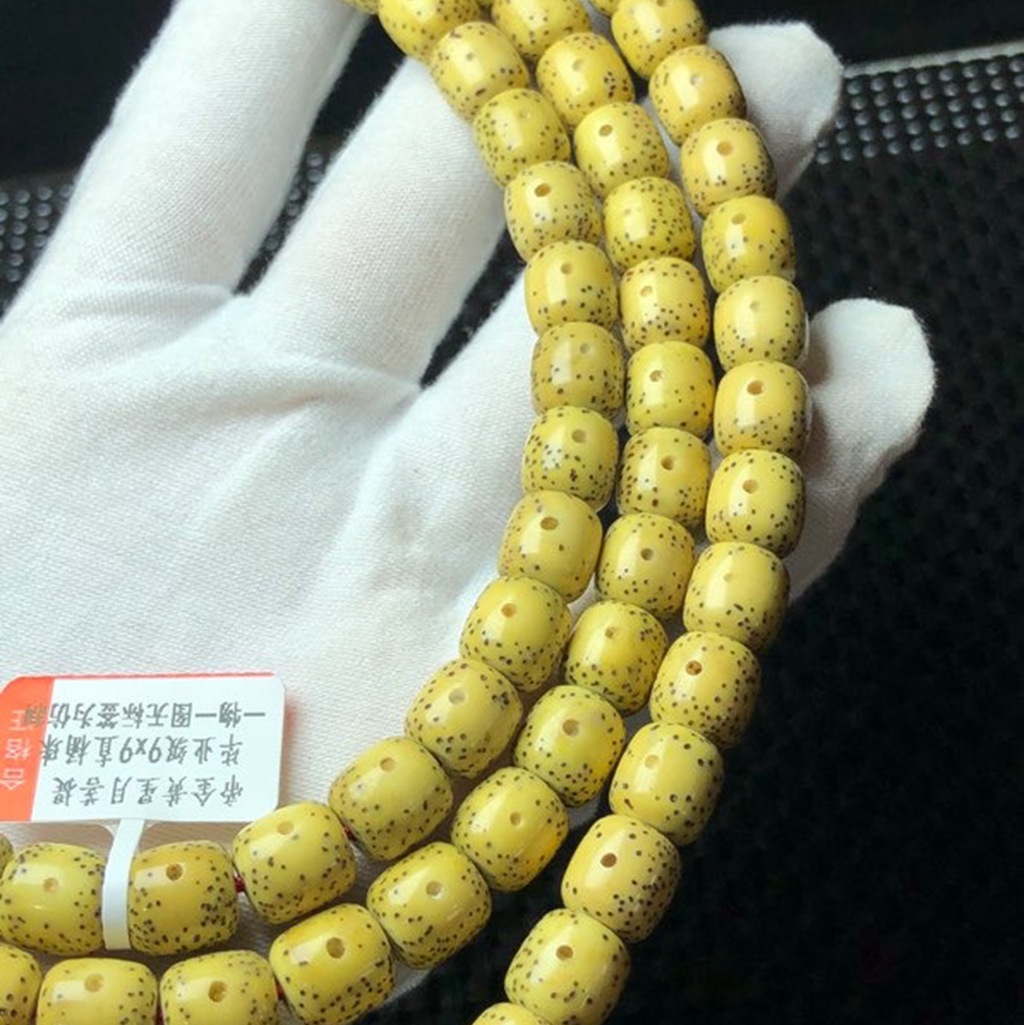 匠心款5a高抛鸡油黄桶珠星月菩提籽108颗 老刀直桶大留白星月菩提
