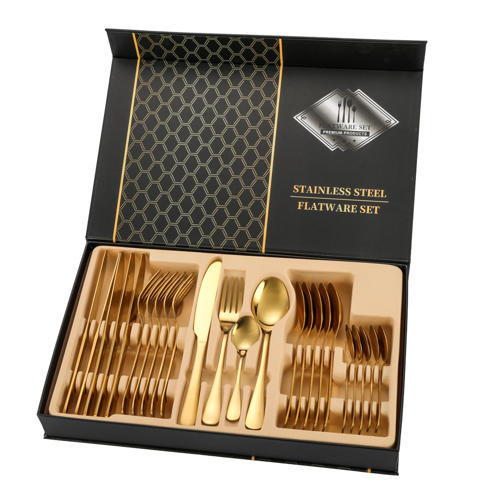 Amazon Hot 1010 Stainless Steel Tableware 24-Piece Set Steak Knife, Fork and Spoon Four Main Pieces Cross-Border Gift Set