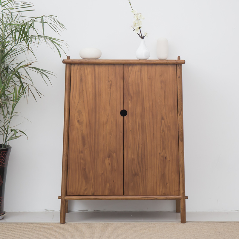 新中式玄关柜老榆木客厅实木储物柜黑胡桃木进门家用中式复古鞋柜