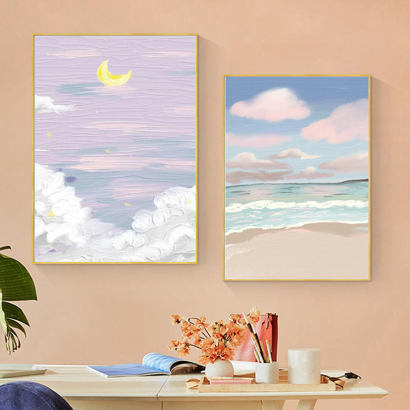 简约北欧餐厅小清新手绘风景装饰画油画肌理客厅文艺小众壁画挂画