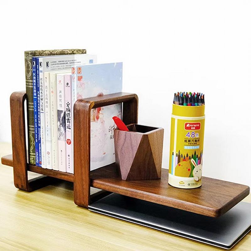 制黑胡桃木质书架办公用品整理书架两环一板组成可防桌面洒水