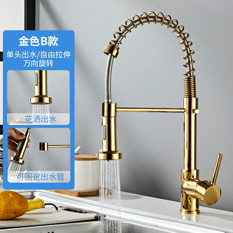Cross-Border Spring Pull-out Faucet Copper Rotating Stretch Sink Hot and Cold Water Purification Direct Drink Dual-Purpose Single Hole Faucet Water Tap