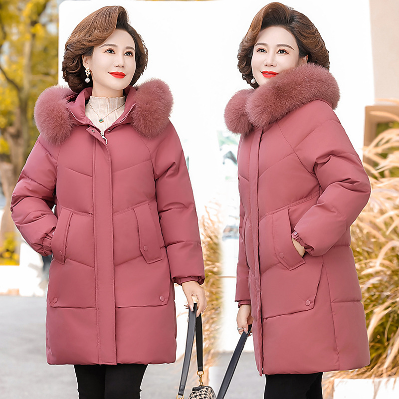 中老年棉服女2023新款大码棉衣中长款妈妈装冬季外套加绒加厚棉袄