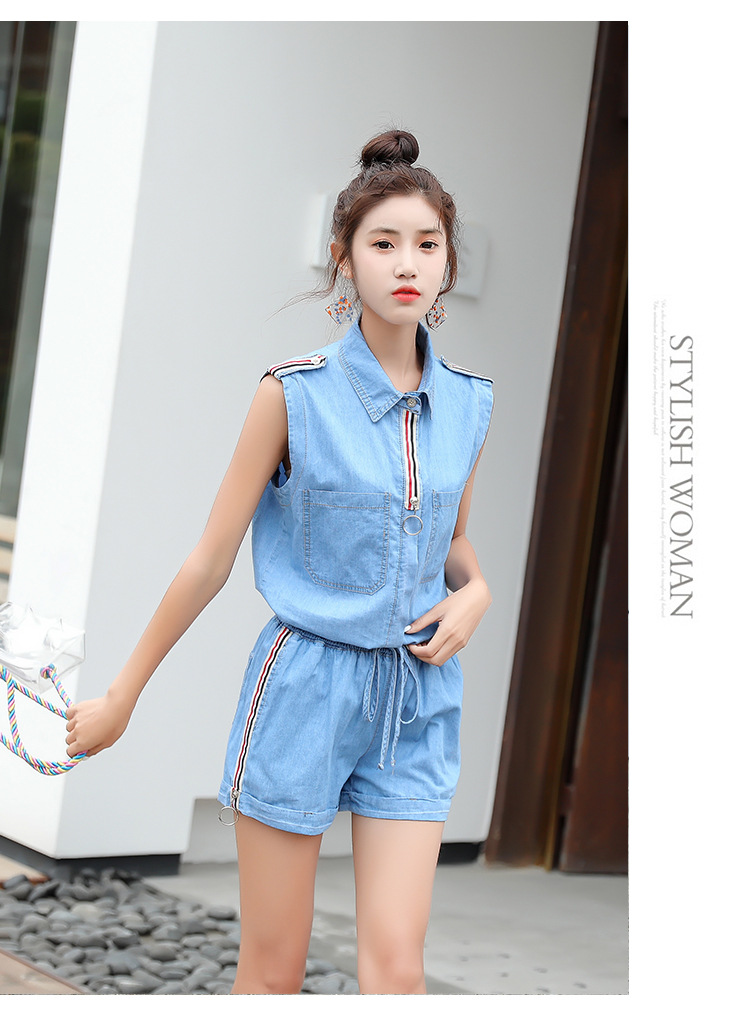 牛仔短装套装女夏时尚小个子女装休闲洋气上衣配短裤两件套潮