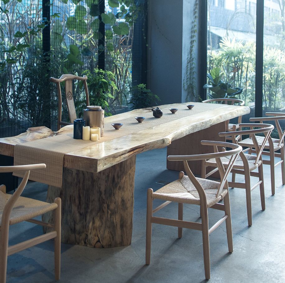 新中式禅意轻奢大板茶台原实木色田园风办公室家用功夫泡茶桌子