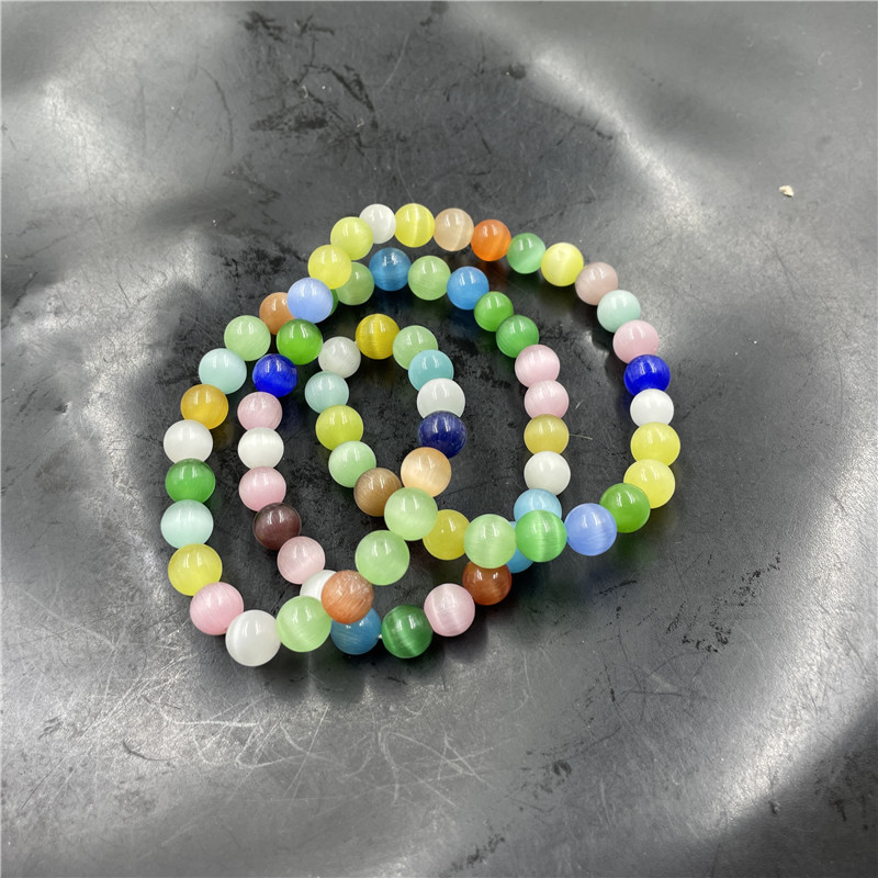 万玉批发 彩色猫眼石手链 可缠绕手串 女款五彩玉项链