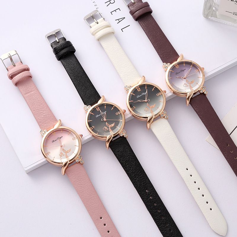 Affordable Luxury Fashion Color Gradient Women's Watch Simple Cute Quartz Leather Watch Strap Waterproof Strap Watch