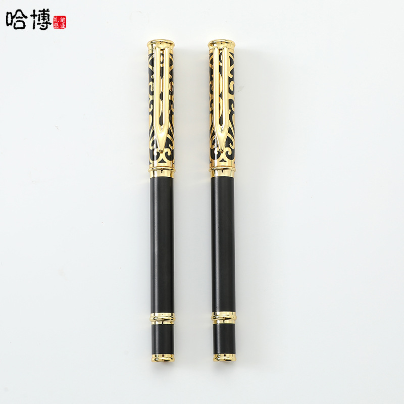 High-End Classical Gold Carving Business Signature Pen Hollow Carved Roller Pen Neutral Advertising Gift Pen Printed Lettering