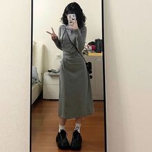 灰色连帽卫衣连衣裙子秋季2024年新款女装设计感小众气质包臂长裙