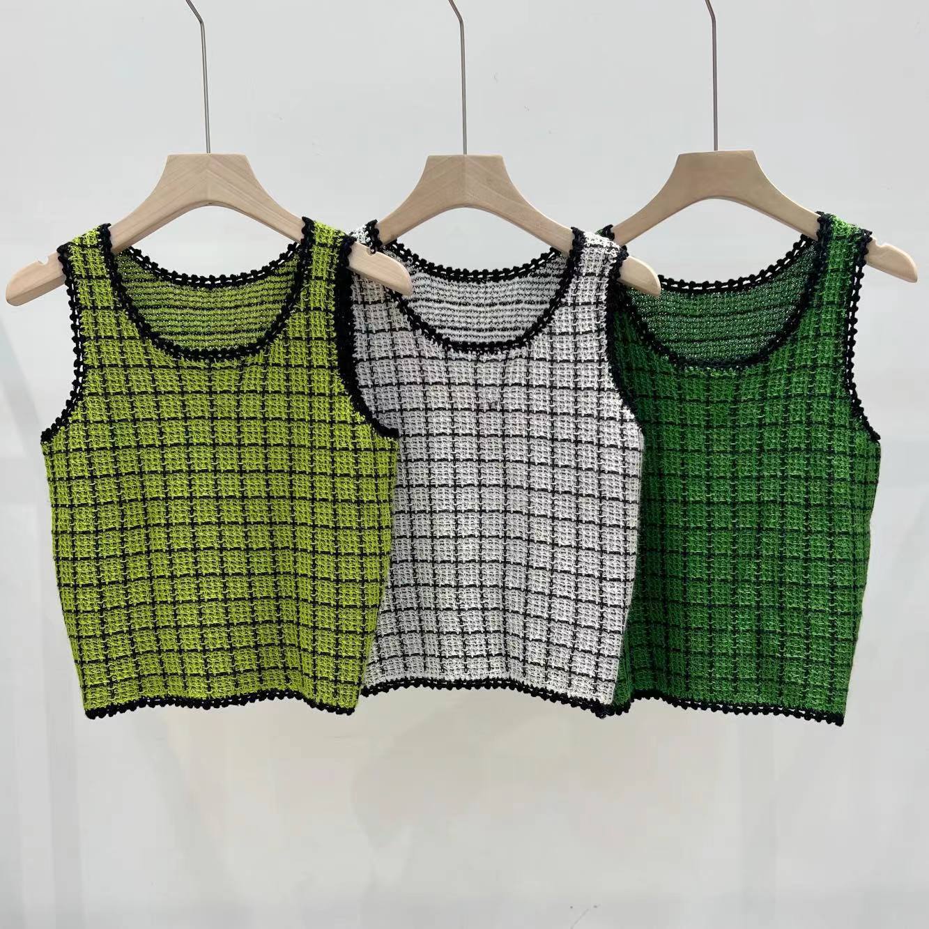 小香家24夏季新款鼎奢高级感圆领苎麻编织肌理感撞色