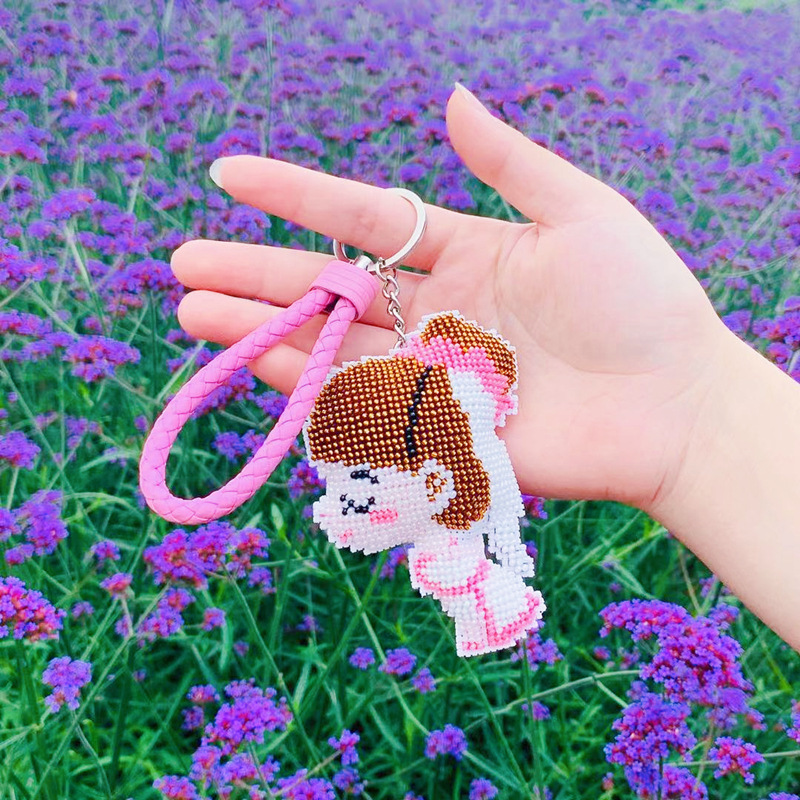 印花十字绣可爱卡通萌小q新郎新娘结婚情侣全珠绣钥匙扣手机挂件