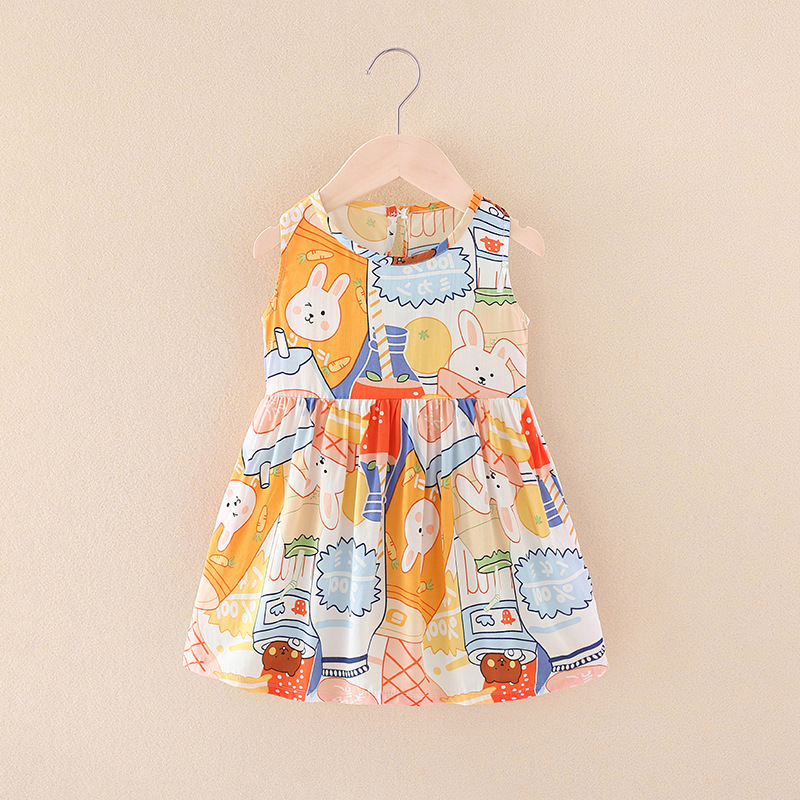 girls‘ summer floral princess dress beach dress 2024 new cotton silk vest dress children‘s a- line dress