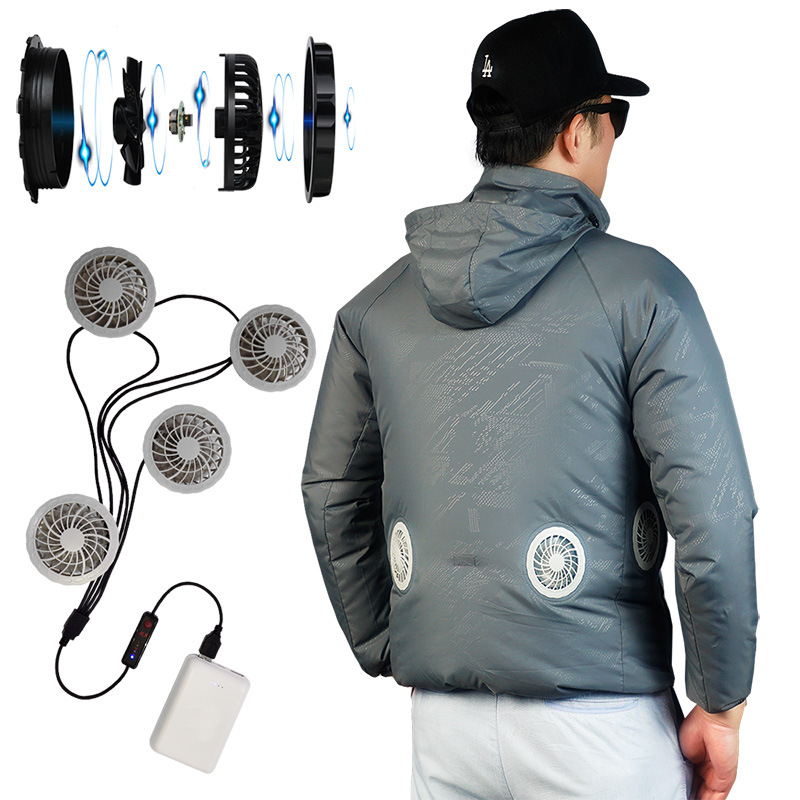 亚马逊降温空调服 usb充电风扇衣钓鱼服户外防晒衣四风扇制冷批发