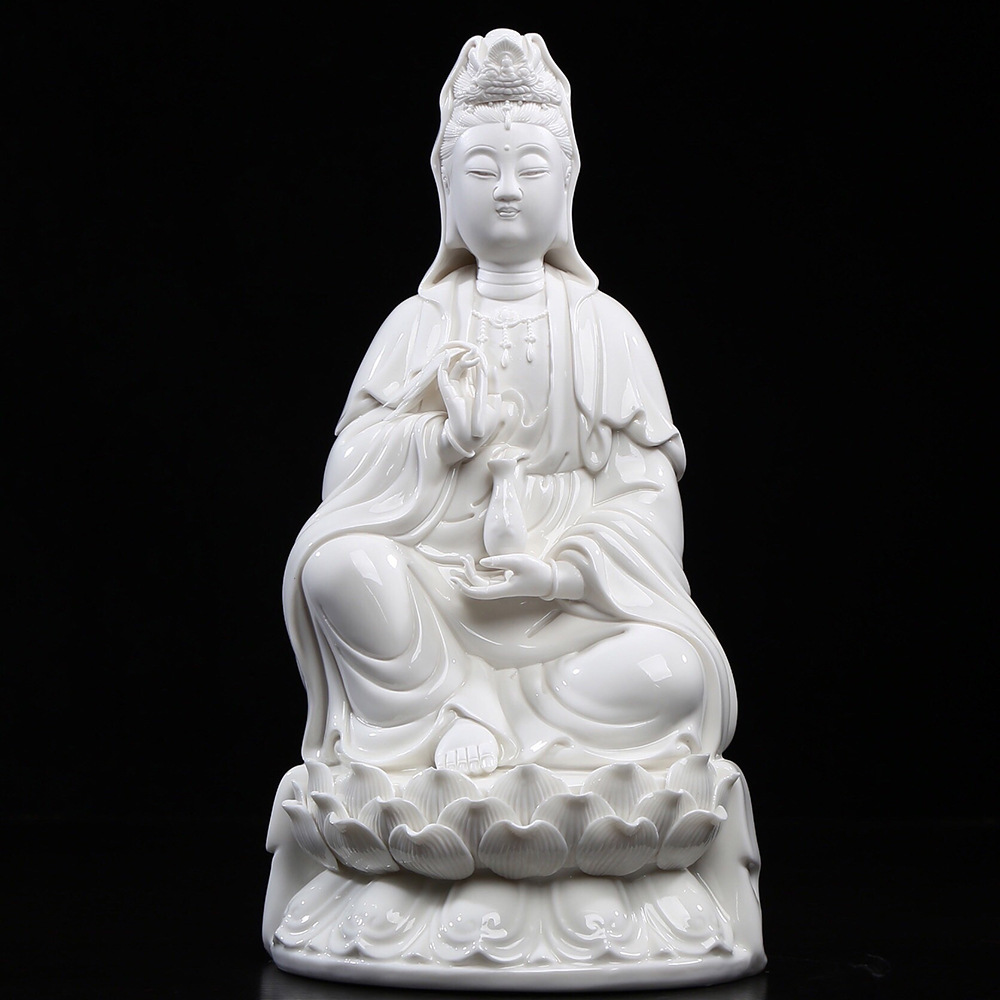 瓷语颠德化陶瓷白瓷家居办公客厅工艺装饰品佛像摆件坐莲杨柳观音