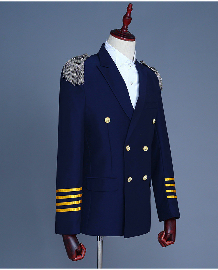 男机长军礼服套装双排扣西服送流苏肩章军装演出服影楼写真加大码