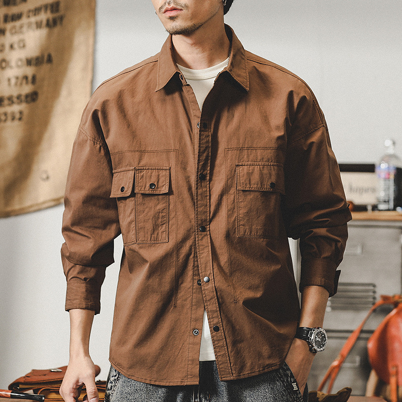 杰雷诺美式复古工装衬衫男士秋季帅气宽松猎装衬衣男休闲夹克外套