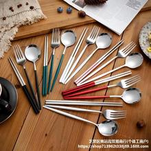 304不锈钢筷子勺子叉子套装三件套学生单人装一人用便携餐具盒