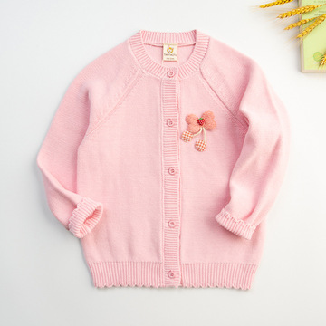 女童针织开衫纯棉圆领长袖外搭清新文艺田园风韩版儿童毛衣上衣