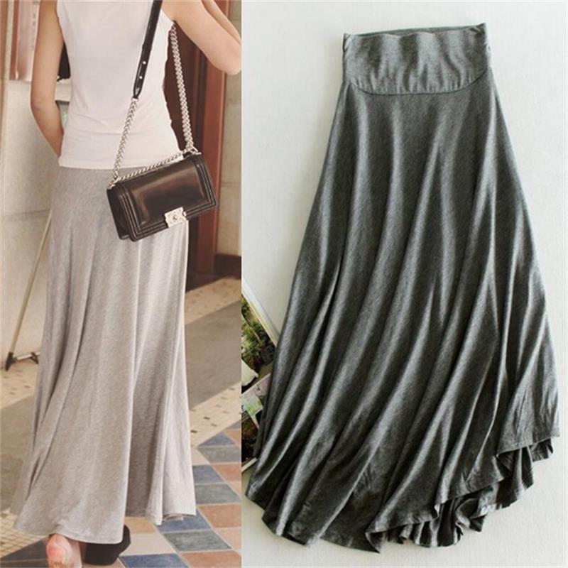 秋季莫代尔高腰长裙松紧腰弹力宽腰半身裙宽松显瘦气质ol大摆裙