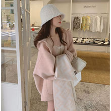 赫本风感小个子短款呢子大衣设计感小众粉色毛呢外套女秋冬季