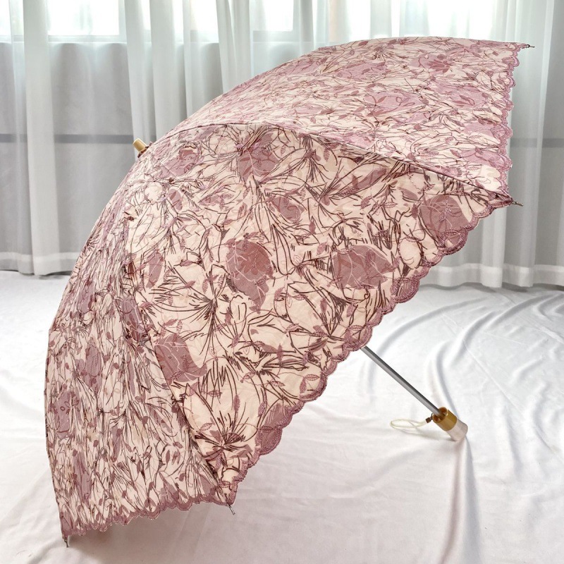 小清新树叶刺绣两折铝合金轻量便携遮阳伞女-阿里巴巴